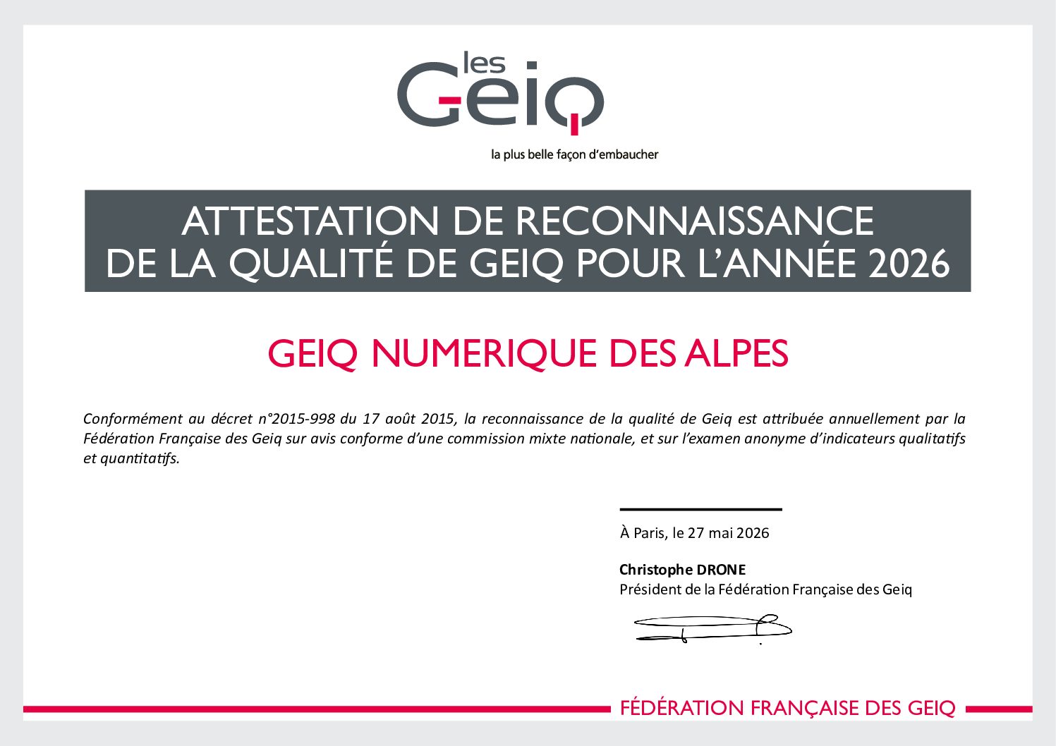 Label GEIQ 2026 – Obtenu